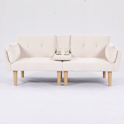 72 Inch Foldable Beige Double Sofa, Soft Velvet Upholstery, Comfortable Leisure 2‑Person Couch for Living Room Apartment.