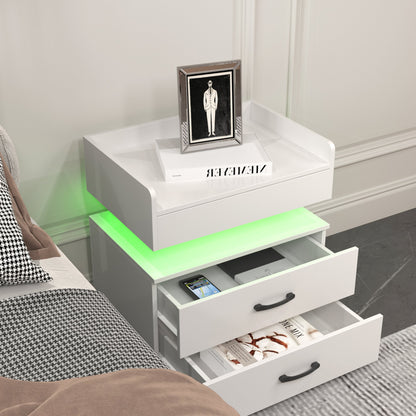 1 Set Nightstand with Adjustable LED Strip Light, 2-drawers, Large Storage Space, Suitable for Bedside Table, Coffee Table