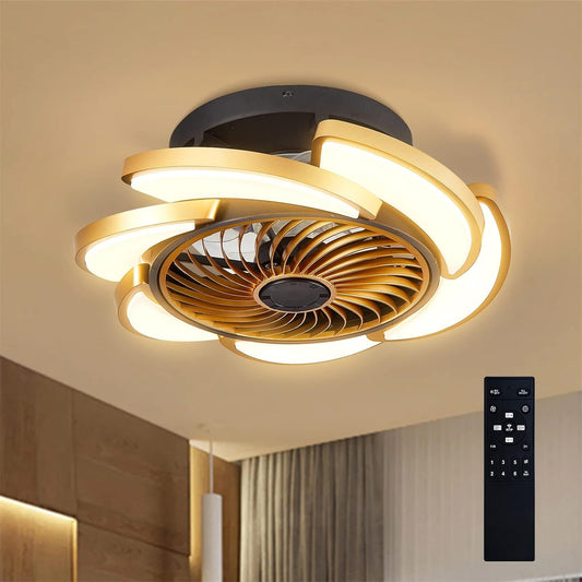17' Gold Bladeless Ceiling Fan with Light, Remote 6 Speeds Dimmable, Enclosed Low Profile Light Luxury