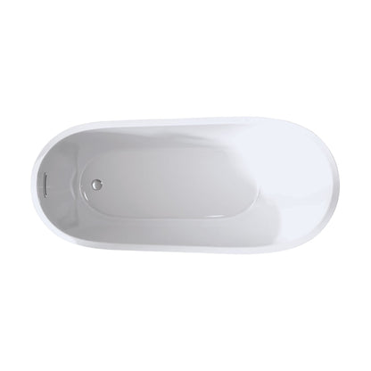 59" Special-Shaped Freestanding Slipper Bathtub in Gloss White with Chrome Overflow & Pop-Up Drain, Pure Acrylic Construction
