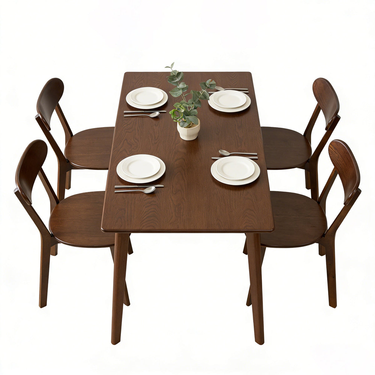 100% Natural Solid Wood Dining Chairs Set of 2, Mid Century Modern Dining Chairs with Curved Backrest