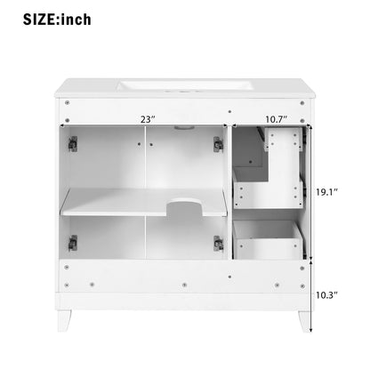 36" Modern Bathroom Vanity with Ceramic Sink, Soft Close Doors, Adjustable Shelves, Solid Wood Frame+MDF