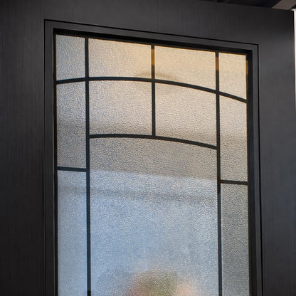 36 x 80 Brush FRP Door Slab,3/4 View Tempered Cloud-Pattern Glass - Classic Style for Home's Front Entrance, Right Hand Inswing, Black Fiber Reinforced Panel Door Slab
