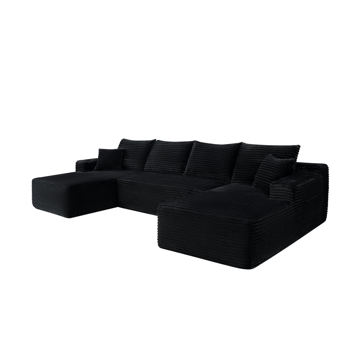 134" Cloud Sectional Sofa with U-Shape Chaise and Side Pockets and Cup holder, Modern Modular Design, Deep Seating, Upholstered Couch