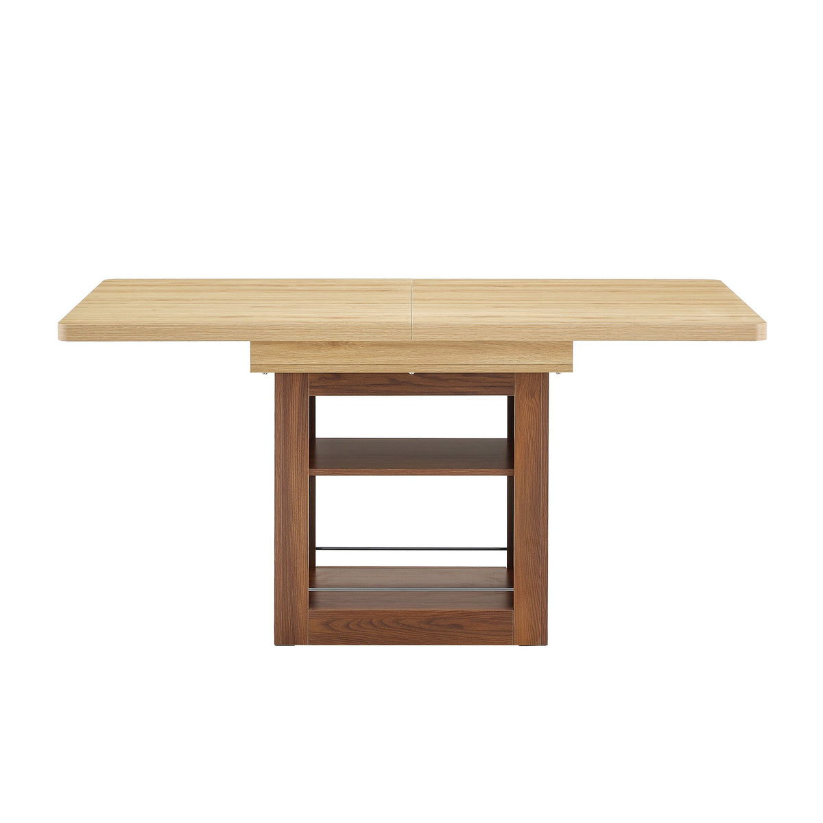 An expandable dining table with storage space
