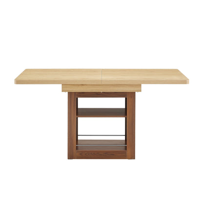 An expandable dining table with storage space
