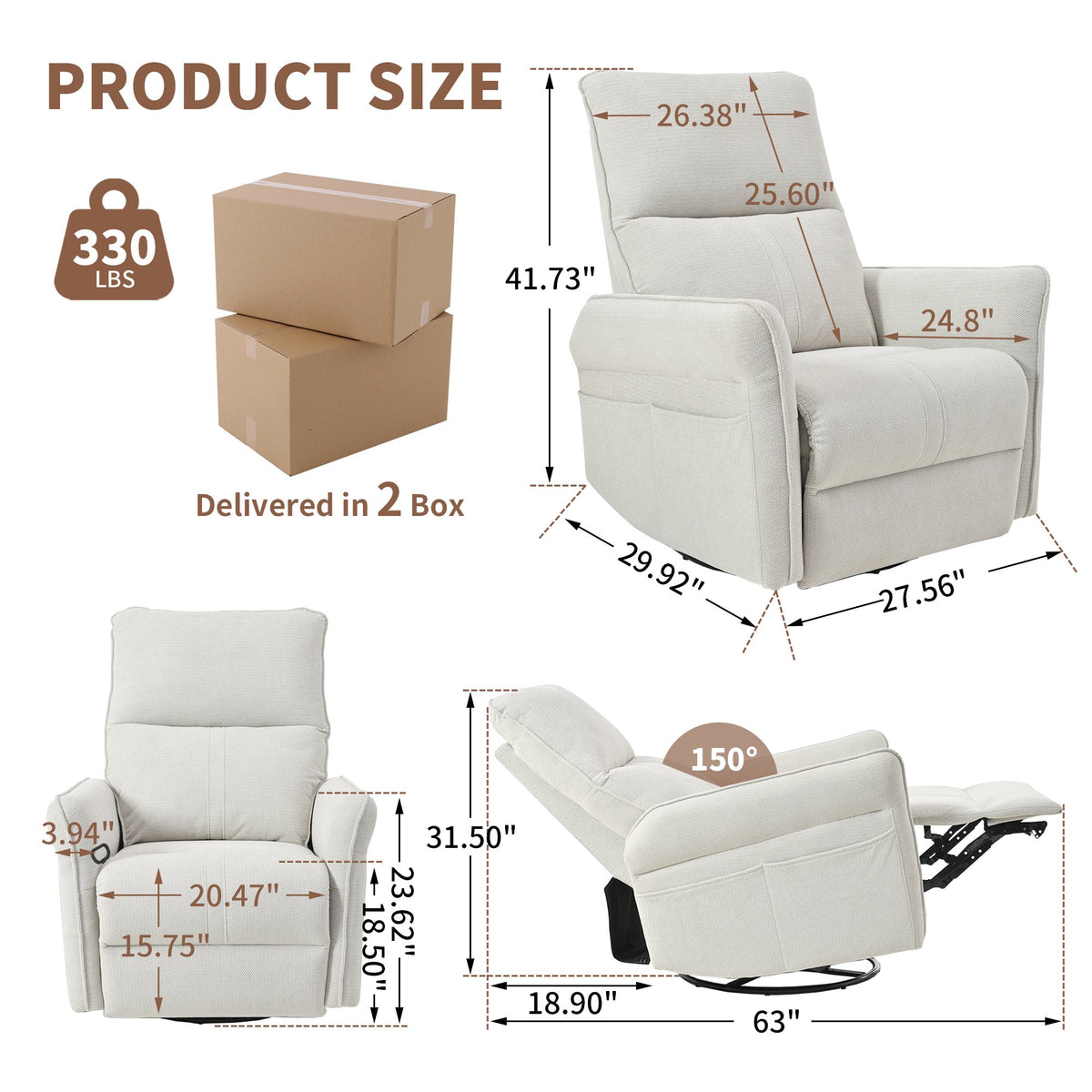 360° Swivel Rocker Recliner Chair, Swivel Nursery Rocking Chair w/Pull Ring, Glider Chair, Modern Rocking Swivel Recliner Chair