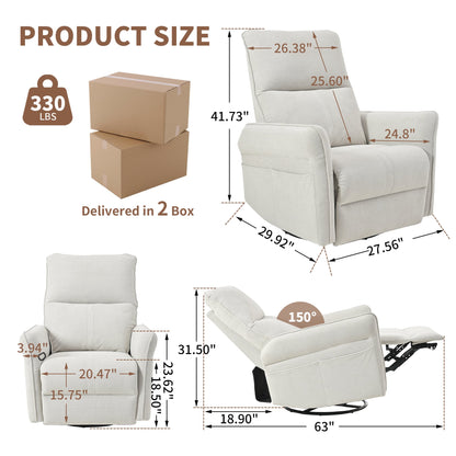 360° Swivel Rocker Recliner Chair, Swivel Nursery Rocking Chair w/Pull Ring, Glider Chair, Modern Rocking Swivel Recliner Chair
