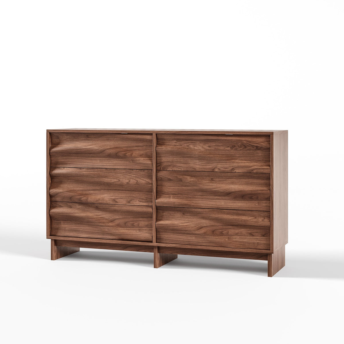 59.1" Buffet Sideboard with 6 Drawers, Walnut Finish with Wave Grain Texture, Farmhouse Storage Cabinet for Dining Room Living Room Hallway, Large Space Accent Furniture, Easy Assembly