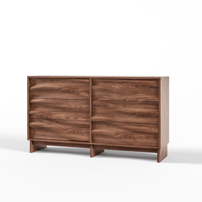 59.1" Buffet Sideboard with 6 Drawers, Walnut Finish with Wave Grain Texture, Farmhouse Storage Cabinet for Dining Room Living Room Hallway, Large Space Accent Furniture, Easy Assembly