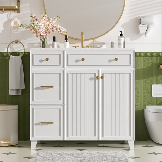36" Modern Bathroom Vanity with Ceramic Sink, Soft Close Doors, Adjustable Shelves, Solid Wood Frame+MDF