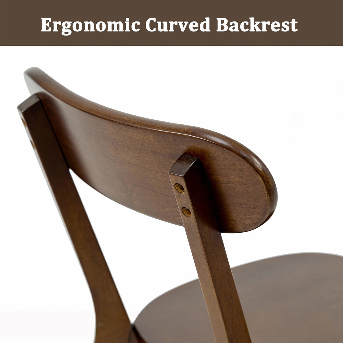 100% Natural Solid Wood Dining Chairs Set of 2, Mid Century Modern Dining Chairs with Curved Backrest