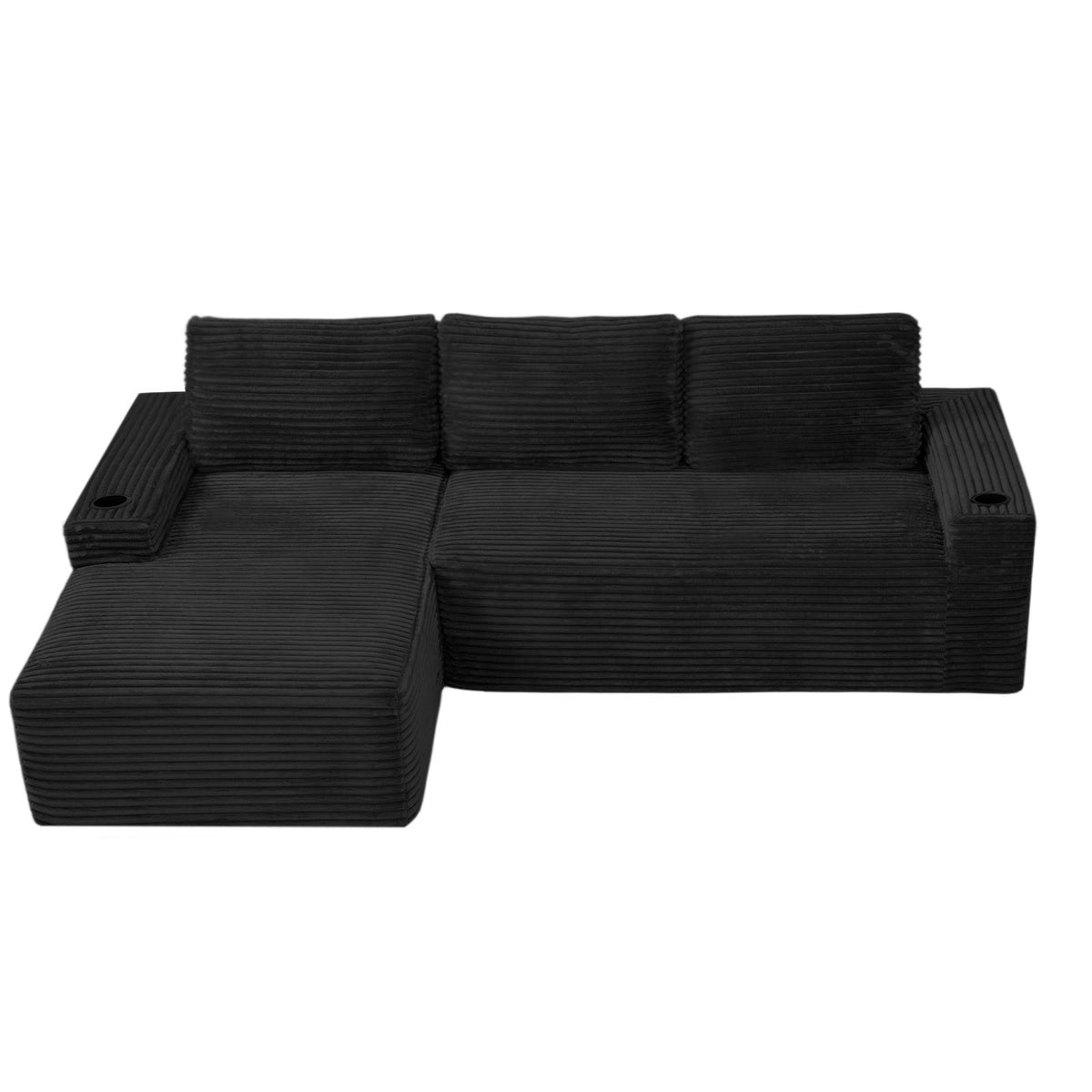 104 Inch Cloud Sectional Couch, Modern Modular Sectional Sofa with Deep Seat, Corduroy Boneless Couches with L-Shape Chaise – Black