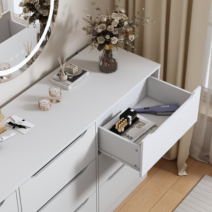 9 Drawer Dresser for Bedroom with Deep Drawers, Large Floor Wood Dressers & Chest of Drawers , Modern White Long Dressers for Closet Living Room