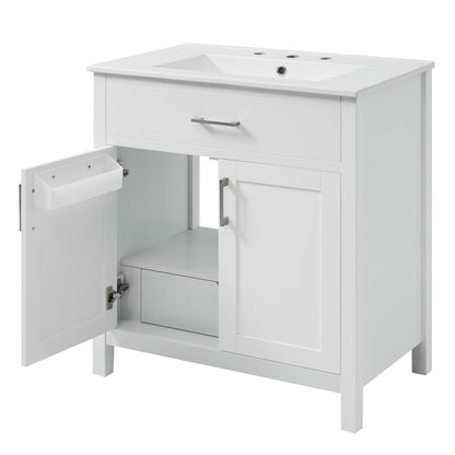 30-Inch Bathroom Vanity with Ceramic Sink and Ample Storage - The Perfect Choice for Small Bathrooms