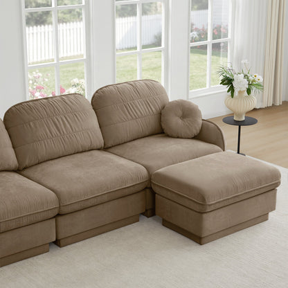 105'Chenille Cloud 3-Seater Sofa,Exquisite round pillows and quilted back cushions,Recessed Base Frame Legs,Ergonomic Design Bottom,Easy Assembly,Deep Seat Sofa Couch For Living Room,Light coffee