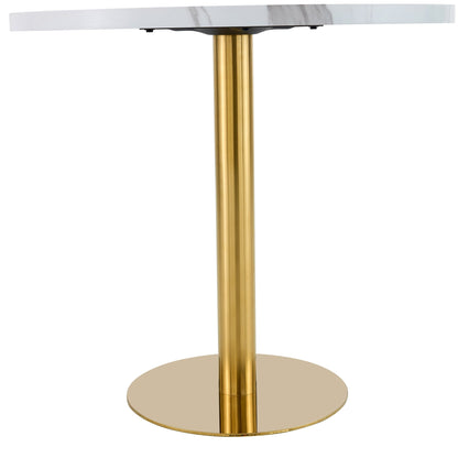 31.5 Inch Elegant White Marble Pattern Round Dining Table - Suction Molding Annular Texture