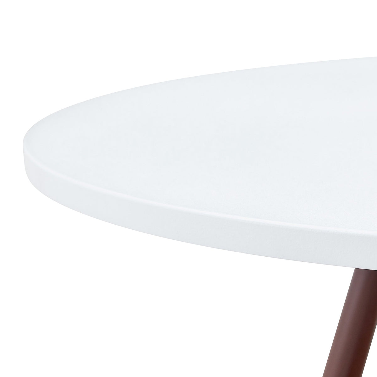 31.5-inch diameter circular dining table, white MDF vacuum formed tabletop, walnut solid wood legs