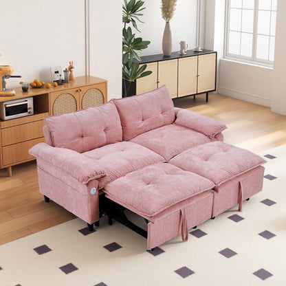 73 inch Pink Velvet Pull Out Sofa Bed Convertible Sleeper Couch with Pullout Mattress