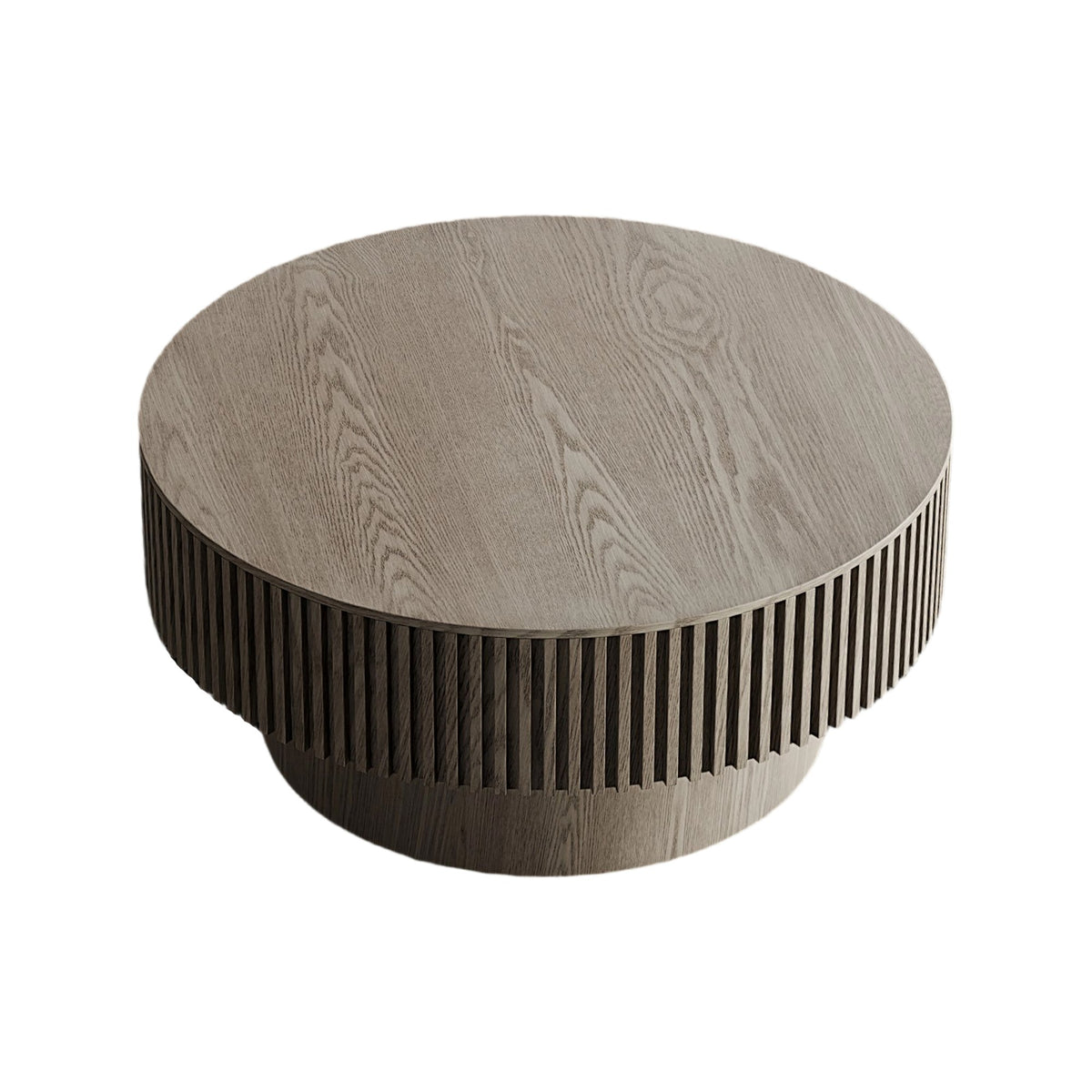 31.5'' Round Coffee Table with Storage Solid Wood Veneered Modern Coffee Table Accent Tea Table, Apartment or Office, Grey
