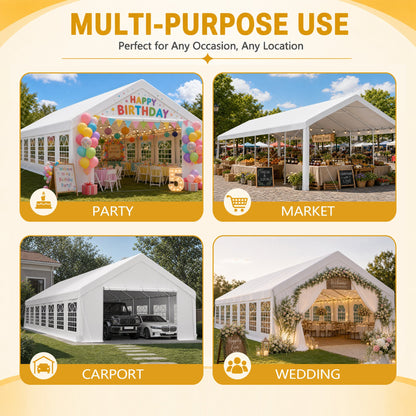 20x50 FT Heavy Duty Carport, Outdoor Garage Canopy with Reinforced Steel Frame & Waterproof Tarp, Double Doors & Transparent PVC Windows – For Car, SUV, Truck, Boat, Party, Market, Wedding