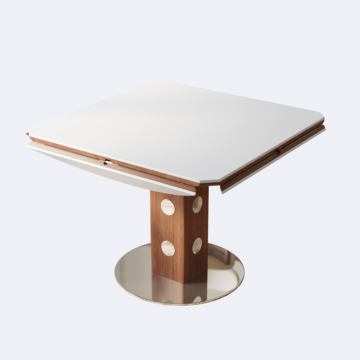 47.2' Extendable Multifunctional Round Dining Table for 4-6, Folding Kitchen Table with Drop Leaf, White Sintered Stone Top & Walnut Wood Column, Space-Saving for Small Apartments, Easy Assembly
