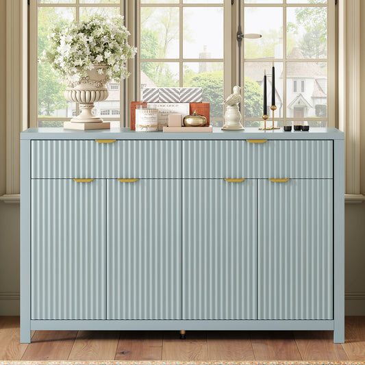 U_STYLE Modern 55.1'' Sideboard Buffet Cabinet with 2 Drawers & 4 Doors, Adjustable Shelves, Wave-Pattern Design, Aluminum Handles