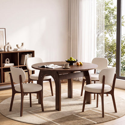 51.2" Solid Wood Extendable Dining Table, Converts Oval to Round with Walnut Finish, Sturdy Arch-Shaped Legs & Drop Leaf Design, Farmhouse Kitchen Table for Small Spaces, Easy Assembly