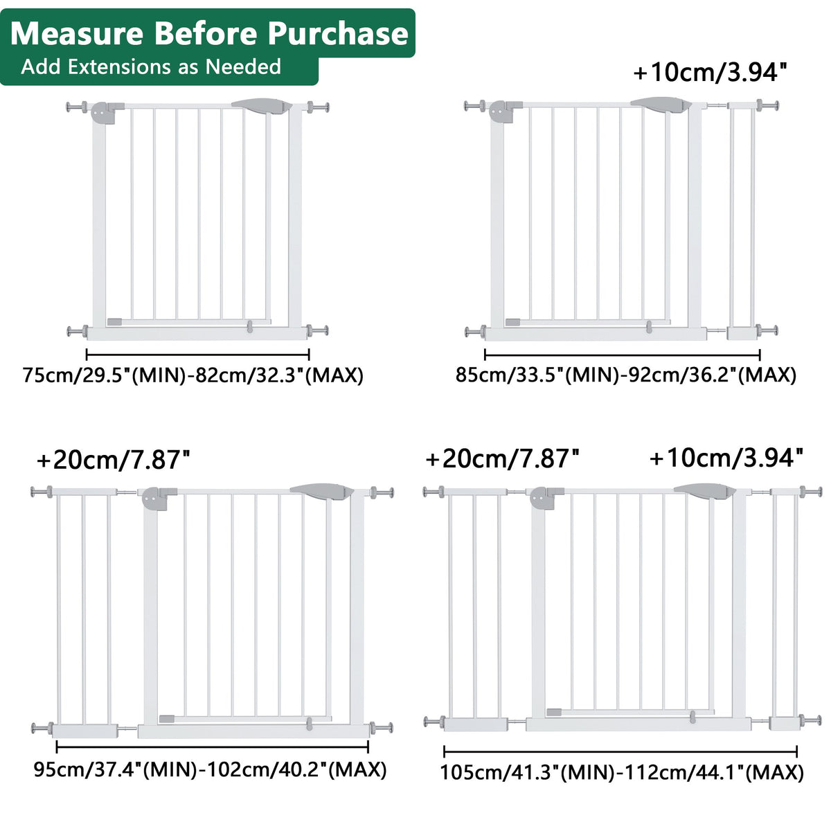 29.5-44.1" Wide Baby Gate for Stairs, Dog Gate Indoor for Doorways, No Drilling Pressure Mounted Pet Gates for Kids, Easy Walk Through Safety Gate, White