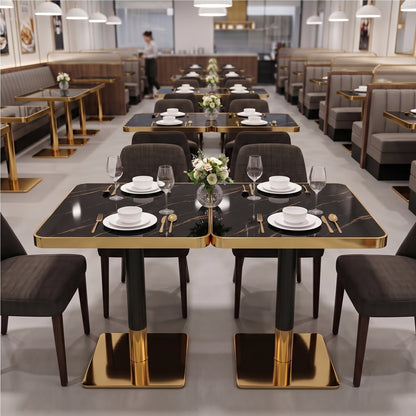 24" Square Faux Black Marble Bistro Table, 28.8" High Modern Dining Table with High Gloss UV Finish & Gold Metal Trim Edge, Heavy-Duty Stainless Steel Base Frame for Small Spaces, Cafe, Kitchen, Bistr