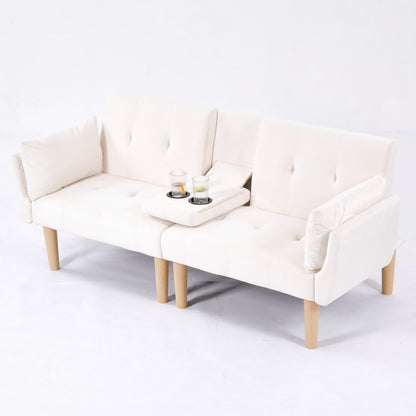 72 Inch Foldable Beige Double Sofa, Soft Velvet Upholstery, Comfortable Leisure 2‑Person Couch for Living Room Apartment.