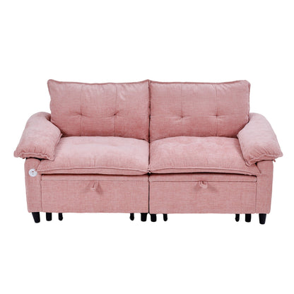 73 inch Pink Velvet Pull Out Sofa Bed Convertible Sleeper Couch with Pullout Mattress