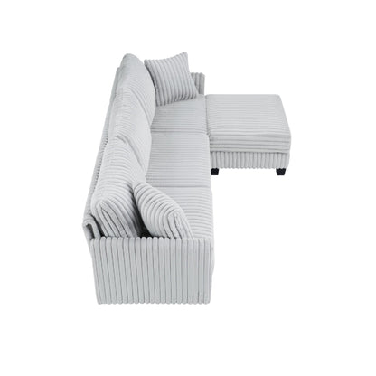 100-inch corduroy fabric sofa with L-shaped modular 3-seat convertible sofa, built-in dual charging ports at the arms