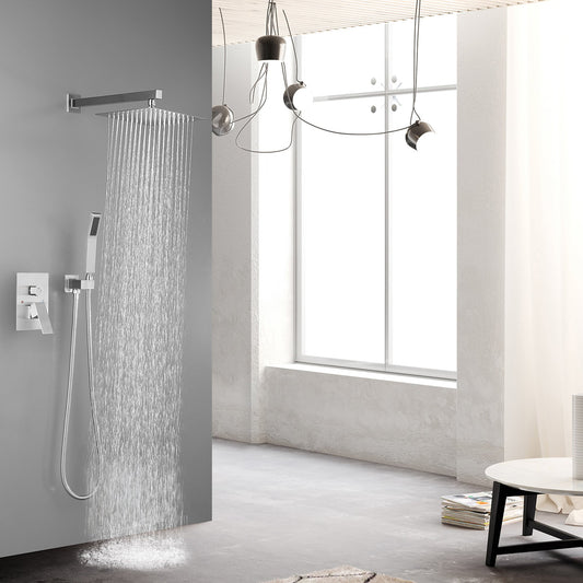 10 inch Shower Head Bathroom Luxury Rain Mixer Shower Complete Combo Set Wall Mounted – Brushed Nickel