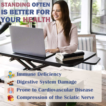 32 Inch Desk Converter, Height Adjustable Sit to Stand Riser, Dual Monitor and Laptop Workstation with Wide Keyboard Tray BACK-TO-SCHOOL - Black