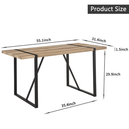 55" MDF Wood Colour Dining Table and Modern Dining Chair Set of 4, Mid Century Wooden Kitchen Table Set, Metal Base & Legs – Model W3732S00010