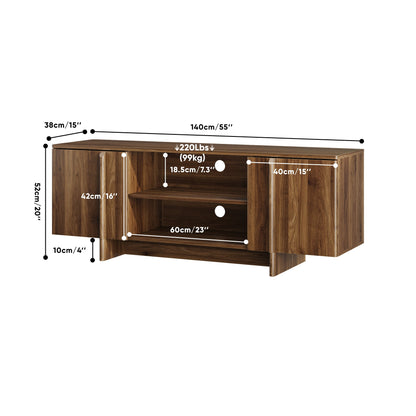 55-Inch Mid-Century Modern Farmhouse TV Stand & Living Room Storage Cabinet – Entertainment Center with Cable Management, Double Doors, and Open Shelving (Fits TVs up to 48 Inches) – Walnut Finish