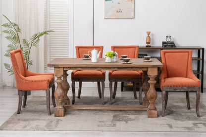 A&A Furniture, Ultra Side Dining Chair, Thickened fabric chairs with neutrally toned solid wood legs, Bronze nail head, Set of 2, Orange