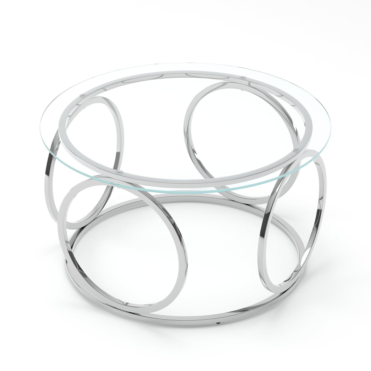 31.5"Modern Round Glass Top Coffee Table with Circular Metal Frame, Contemporary Accent Center Table for Living Room, Office, and Lounge(Ultra-Clear Glass + Chrome Frame)