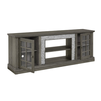 70" Modern TV Stand with 2-Door Storage, Faux Stone Media Console Cabinet, Grey Large Entertainment Center