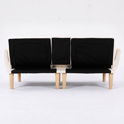 72 Inch Foldable Beige Double Sofa, Soft Velvet Upholstery, Comfortable Leisure 2‑Person Couch for Living Room Apartment.