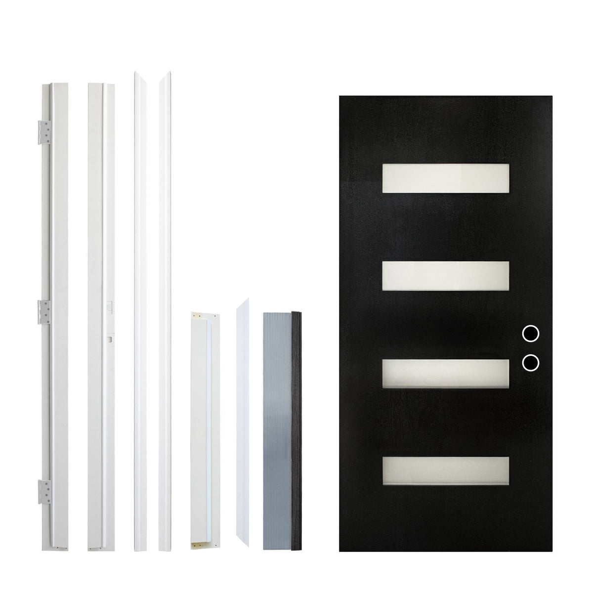 36 x 80 FRP Entry Door Slab with Frosted Glass - Contemporary Style for Home's Front Entrance, Left Hand Inswing, Black Finished Fiber Reinforced Panel Door Slab