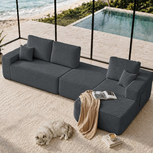 104" Cloud Sectional Sofa with U-Shape Chaise and Side Pockets, Modern Modular Design, Deep Seating, Upholstered Couch – Grey