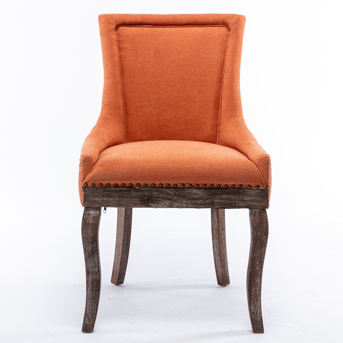 A&A Furniture, Ultra Side Dining Chair, Thickened fabric chairs with neutrally toned solid wood legs, Bronze nail head, Set of 2, Orange