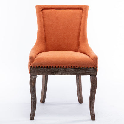 A&A Furniture, Ultra Side Dining Chair, Thickened fabric chairs with neutrally toned solid wood legs, Bronze nail head, Set of 2, Orange