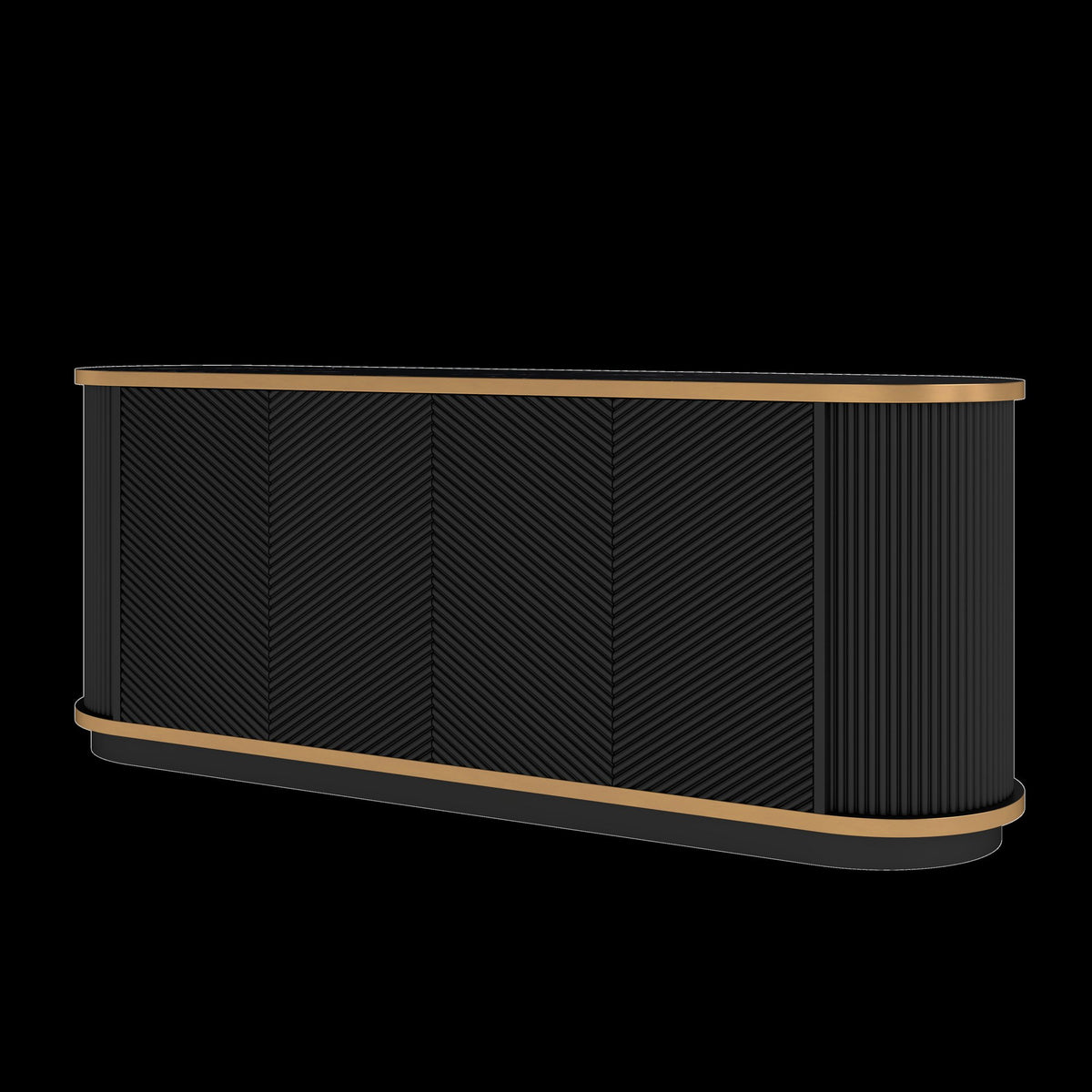 63" Diagonal Fluted Sideboard Cabinet with Storage, 4-Door Buffet Credenza TV Stand with Gold Trim, Black Faux Marble-Top Console Table, Modern Storage Cabinet for Dining Room, Living Room, Black