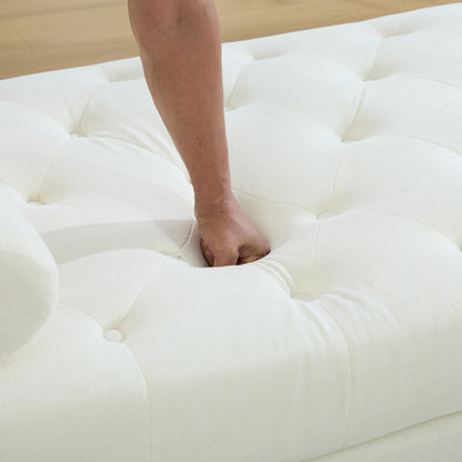 87.01"Wide Modern Upholstered End of Bed Bench with Armrests, Chenille Chaise Lounge Couch with 2 Bolster Pillows, Daybed with Rubberwood Legs For Living Room,Bedroom,Apartment,Guestroom, Beige