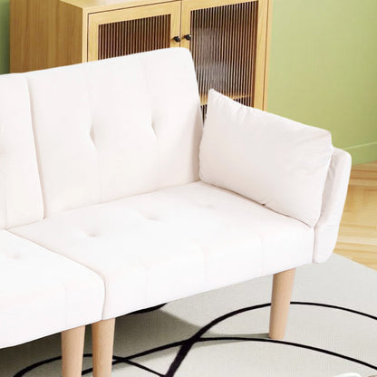72 Inch Foldable Beige Double Sofa, Soft Velvet Upholstery, Comfortable Leisure 2‑Person Couch for Living Room Apartment.
