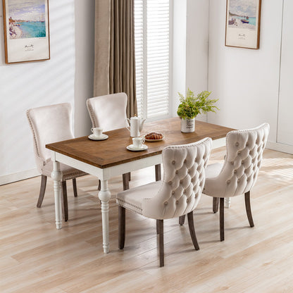 A&A Furniture, Upholstered Wing-Back Dining Chair with Backstitching Nailhead Trim and Solid Wood Legs, Set of 2, Beige, SW8809BG, KD