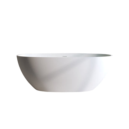 70.8″Solid Surface Matte Tub, Solid Surface Soaking Tub, Stone Resin Freestanding Bathtub, Thick Edge Stand Alone Tubs with Overflow